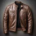 Adrián | Chaqueta de Cuero Hombre Cuello Mao Cremallera