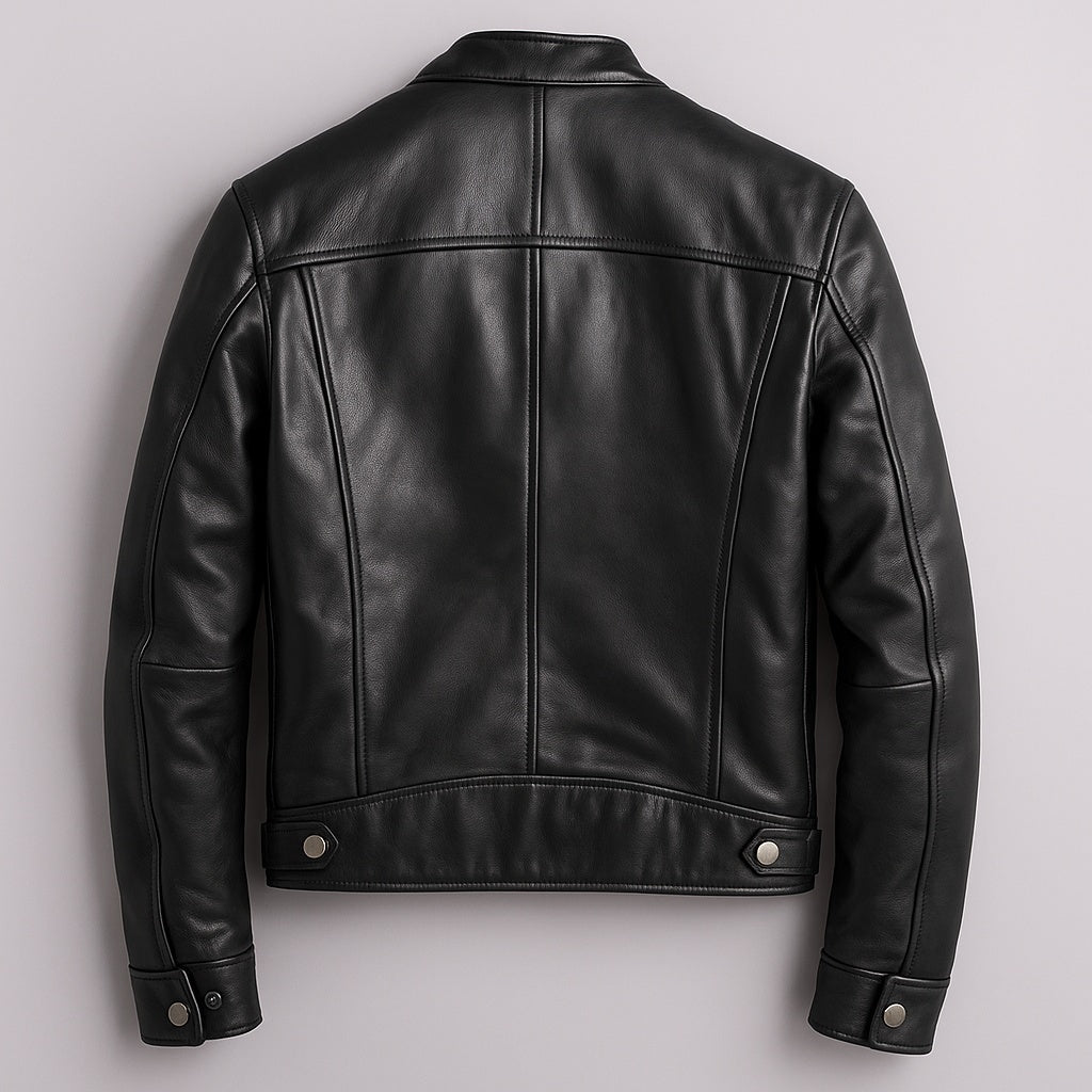 Adrián | Chaqueta de Cuero Hombre Cuello Mao Cremallera