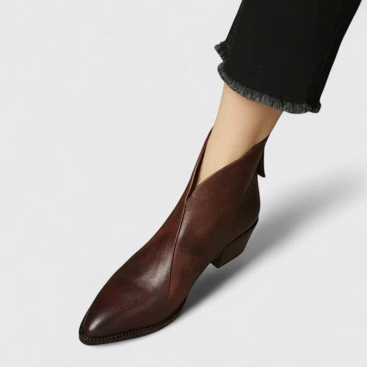 Alma | Botines Vaqueros de Cuero Planos Mujer Punta Fina