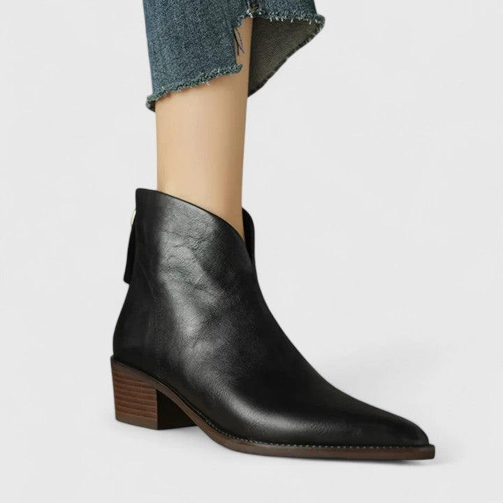Alma | Botines Vaqueros de Cuero Planos Mujer Punta Fina