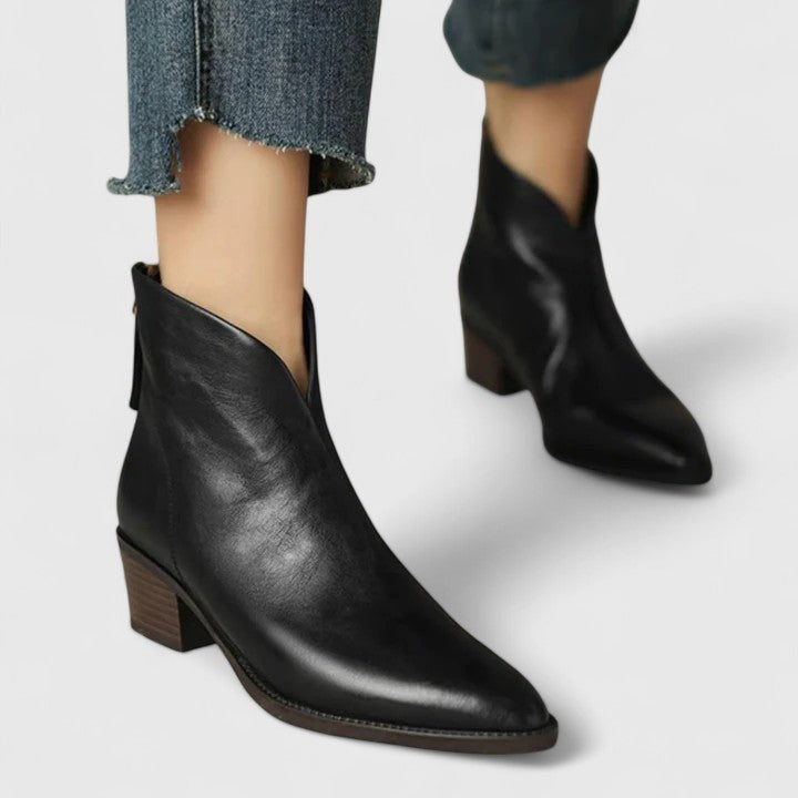 Alma | Botines Vaqueros de Cuero Planos Mujer Punta Fina