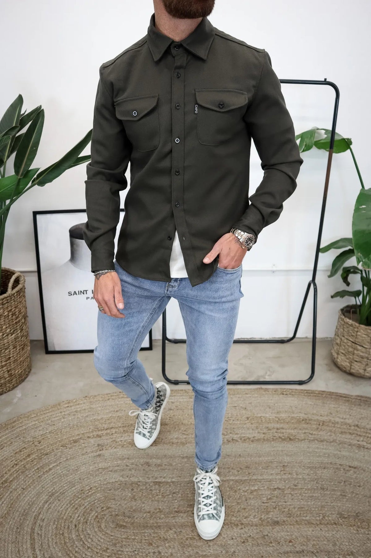 Alejandro | Camisa de Jean Hombre Manga Larga Bolsillos