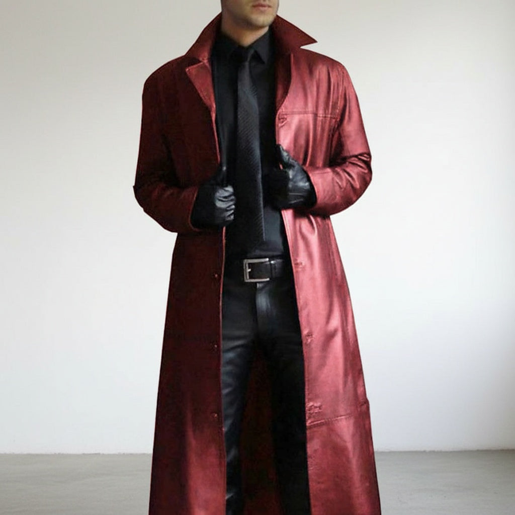 Santiago | Chaqueta de Cuero Larga Hombre Cuello Solapa
