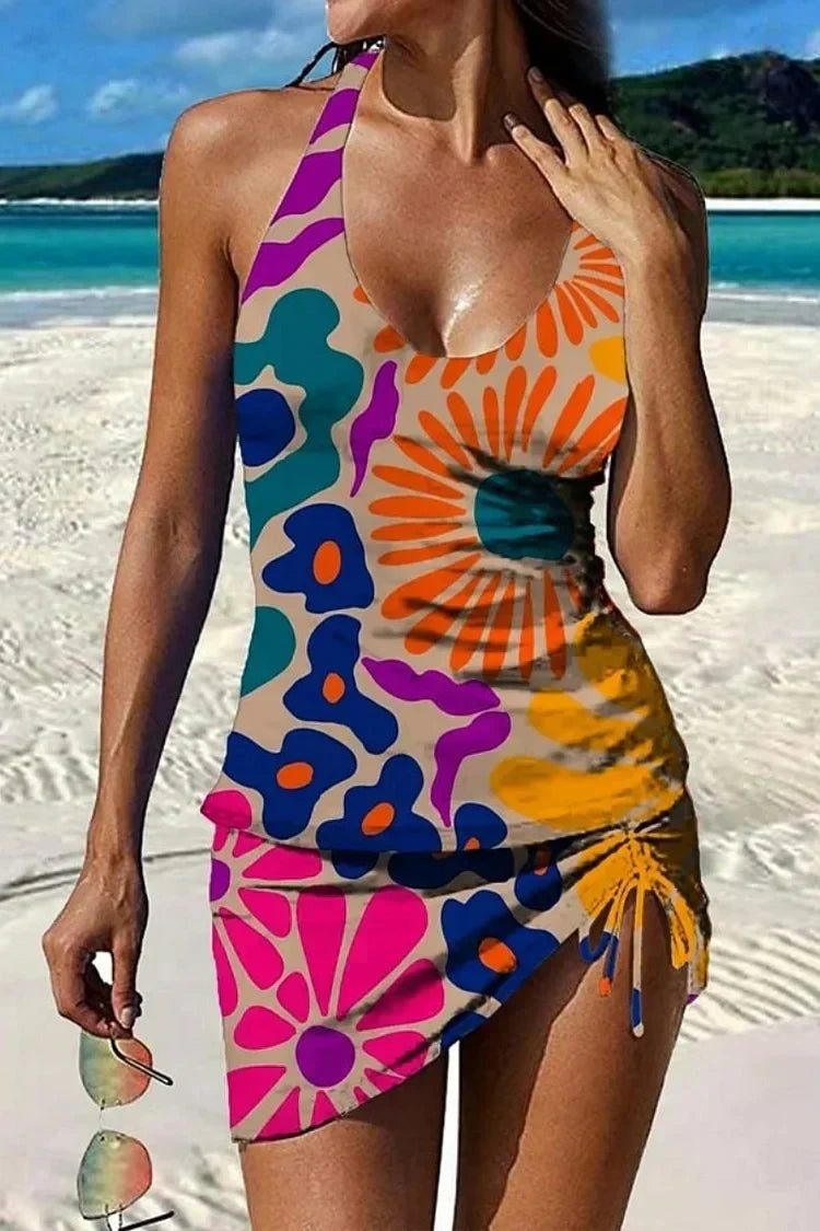 Mariana | Traje de Baño Estampado Floral Mujer Falda Halter
