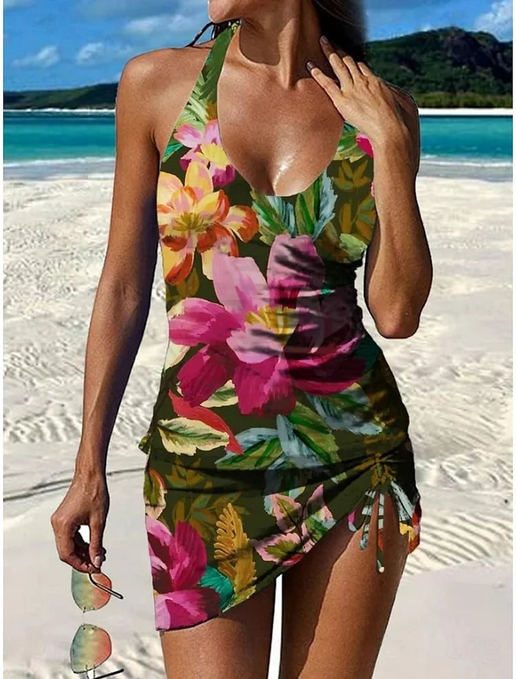 Mariana | Traje de Baño Estampado Floral Mujer Falda Halter