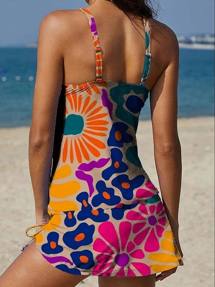 Mariana | Traje de Baño Estampado Floral Mujer Falda Halter