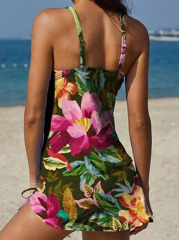 Mariana | Traje de Baño Estampado Floral Mujer Falda Halter
