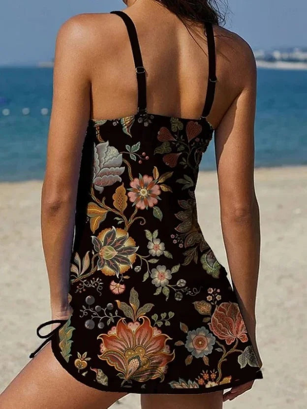 Mariana | Traje de Baño Estampado Floral Mujer Falda Halter