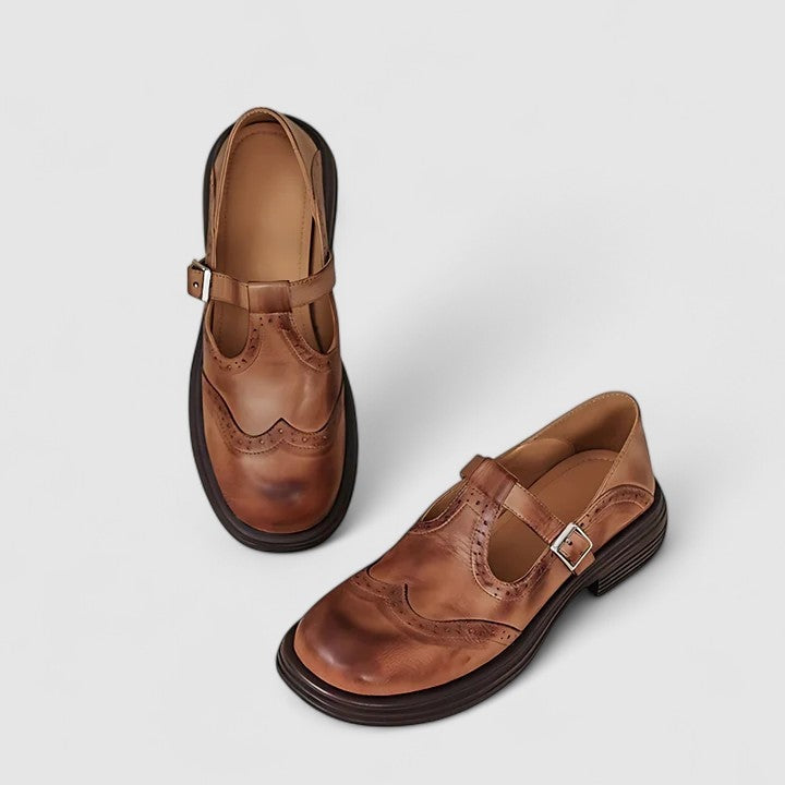 Carla | Zapatos Mary Jane de Cuero Mujer Estilo Brogue Hebilla