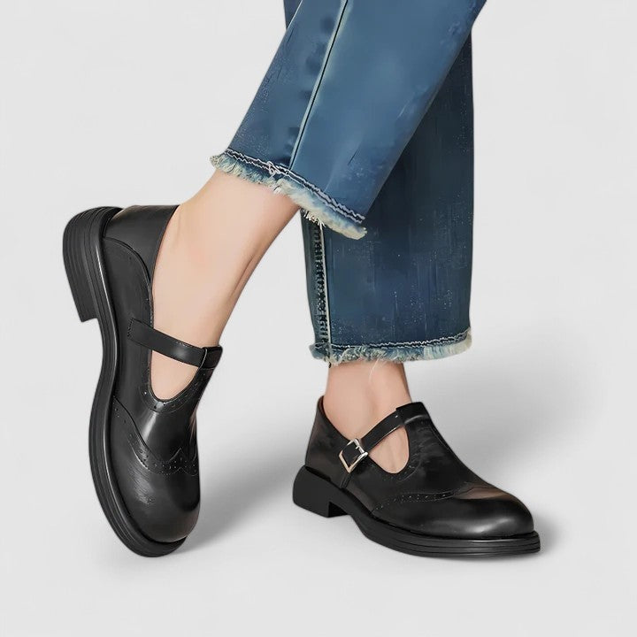 Carla | Zapatos Mary Jane de Cuero Mujer Estilo Brogue Hebilla