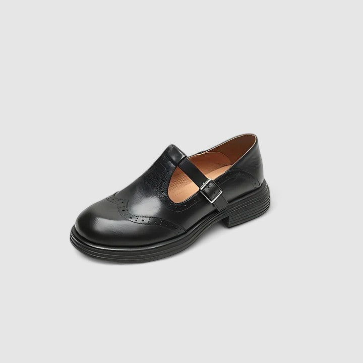 Carla | Zapatos Mary Jane de Cuero Mujer Estilo Brogue Hebilla