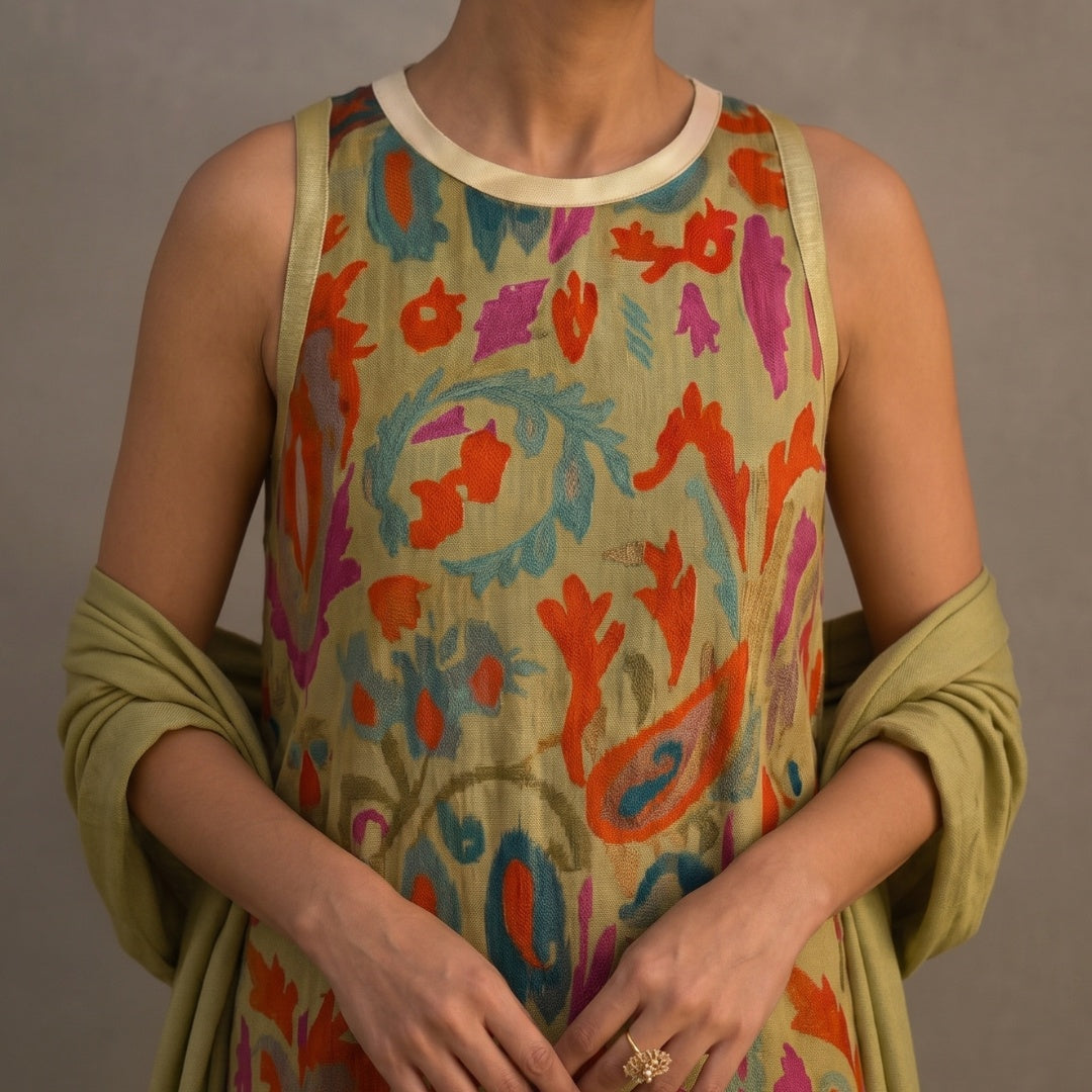 Carolina | Vestido Invitada Invierno Midi Estampado Mujer con Duster a Juego