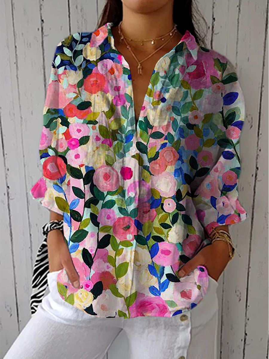 Camila | Blusa de Otoño Estampada Mujer Escote V