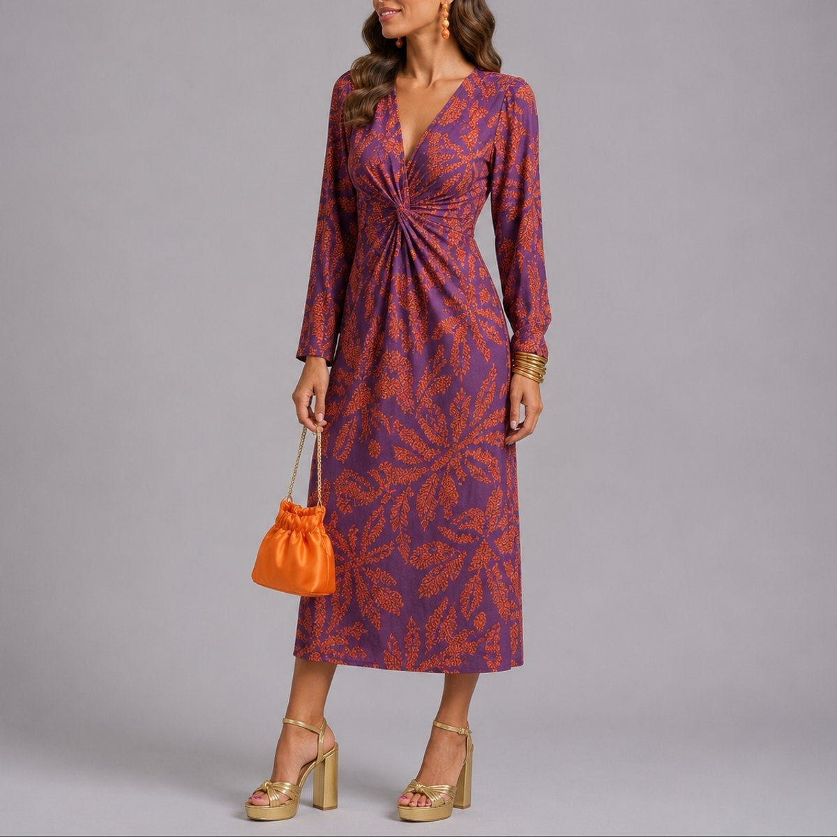 Catalina | Vestido Midi Invitada Invierno Mujer Manga Larga Estampado