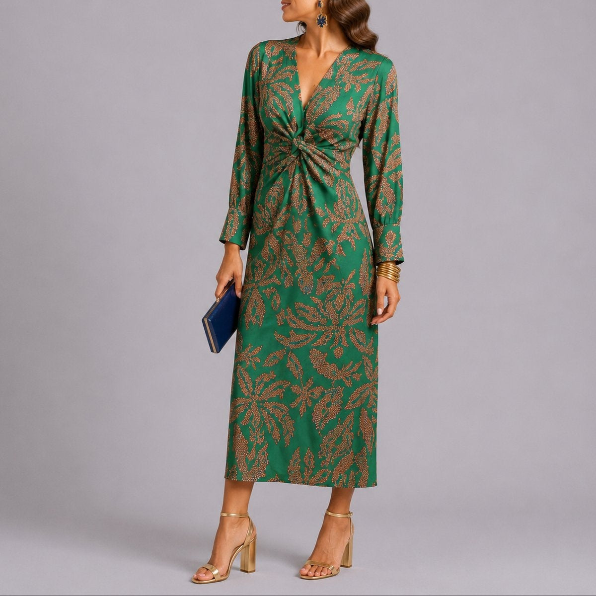 Catalina | Vestido Midi Invitada Invierno Mujer Manga Larga Estampado