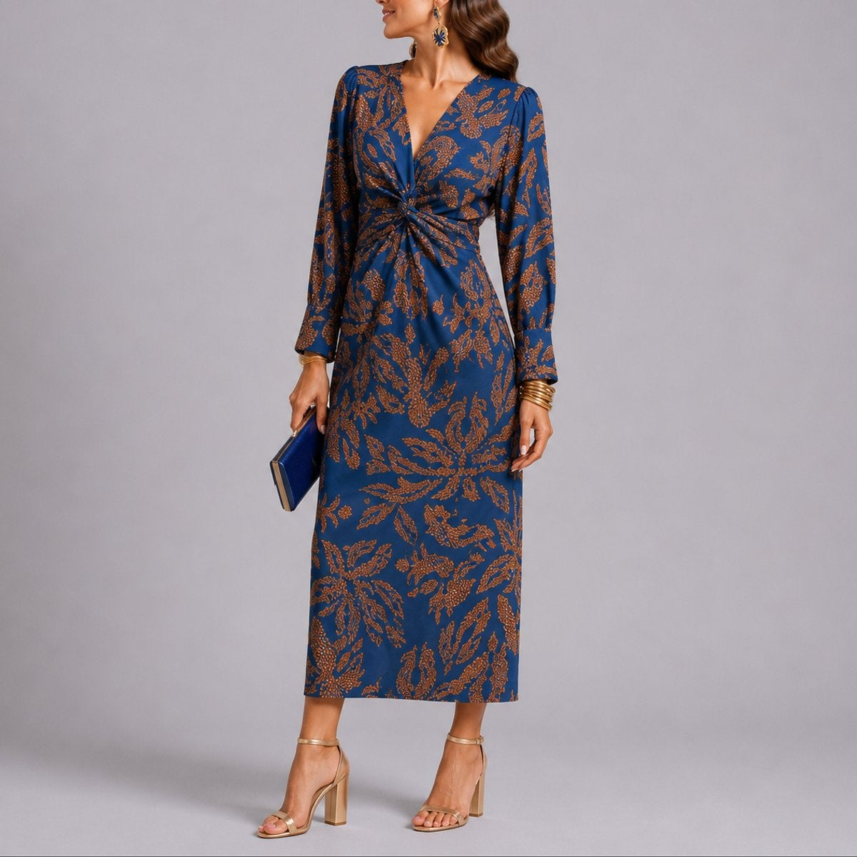 Catalina | Vestido Midi Invitada Invierno Mujer Manga Larga Estampado