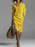 Delia | Vestido Tejido de Invierno Mujer Manga Larga Cuello Botonera