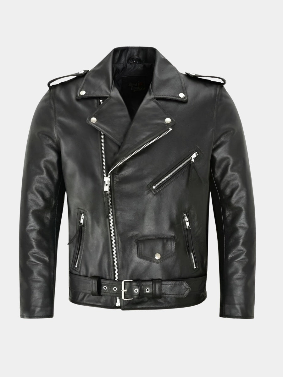 Diego | Chaqueta de Cuero Hombre Biker Cremallera Asimétrica