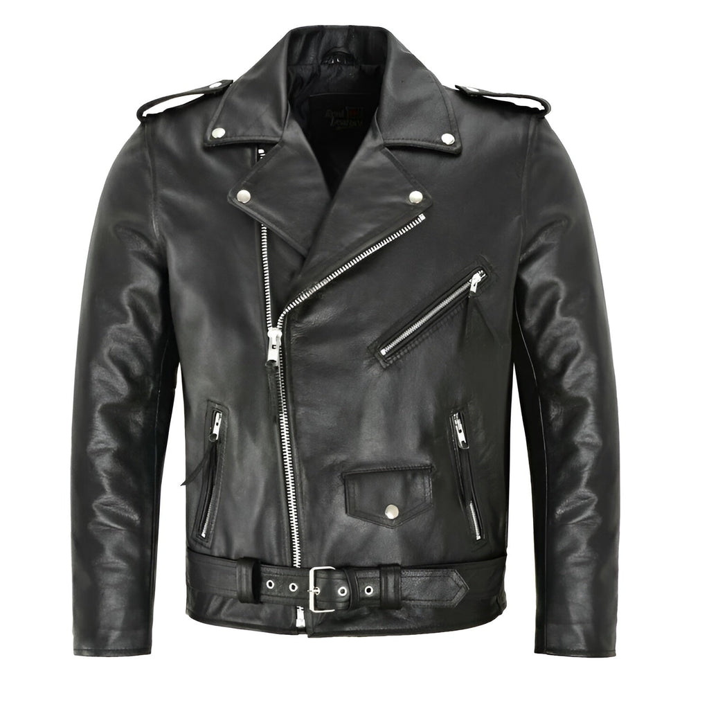 Diego | Chaqueta de Cuero Hombre Biker Cremallera Asimétrica