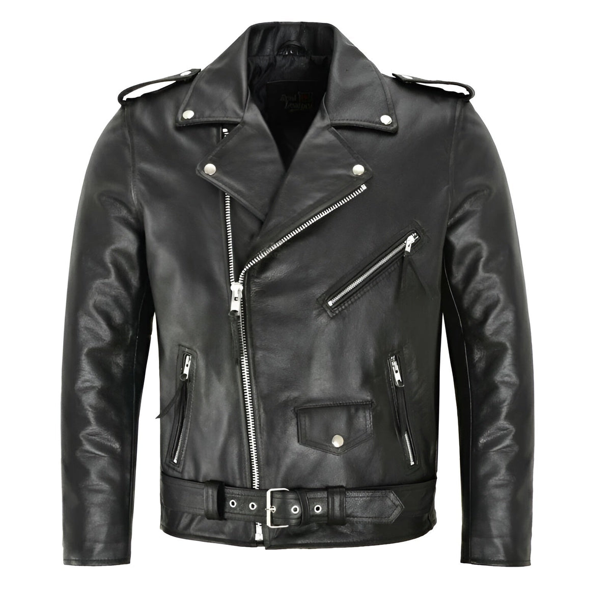Diego | Chaqueta de Cuero Hombre Biker Cremallera Asimétrica