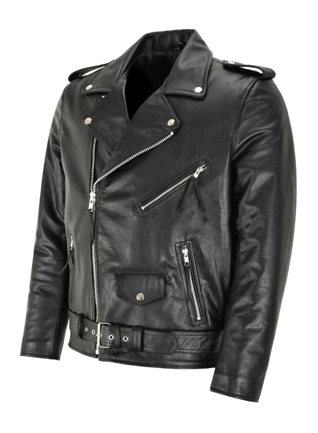 Diego | Chaqueta de Cuero Hombre Biker Cremallera Asimétrica