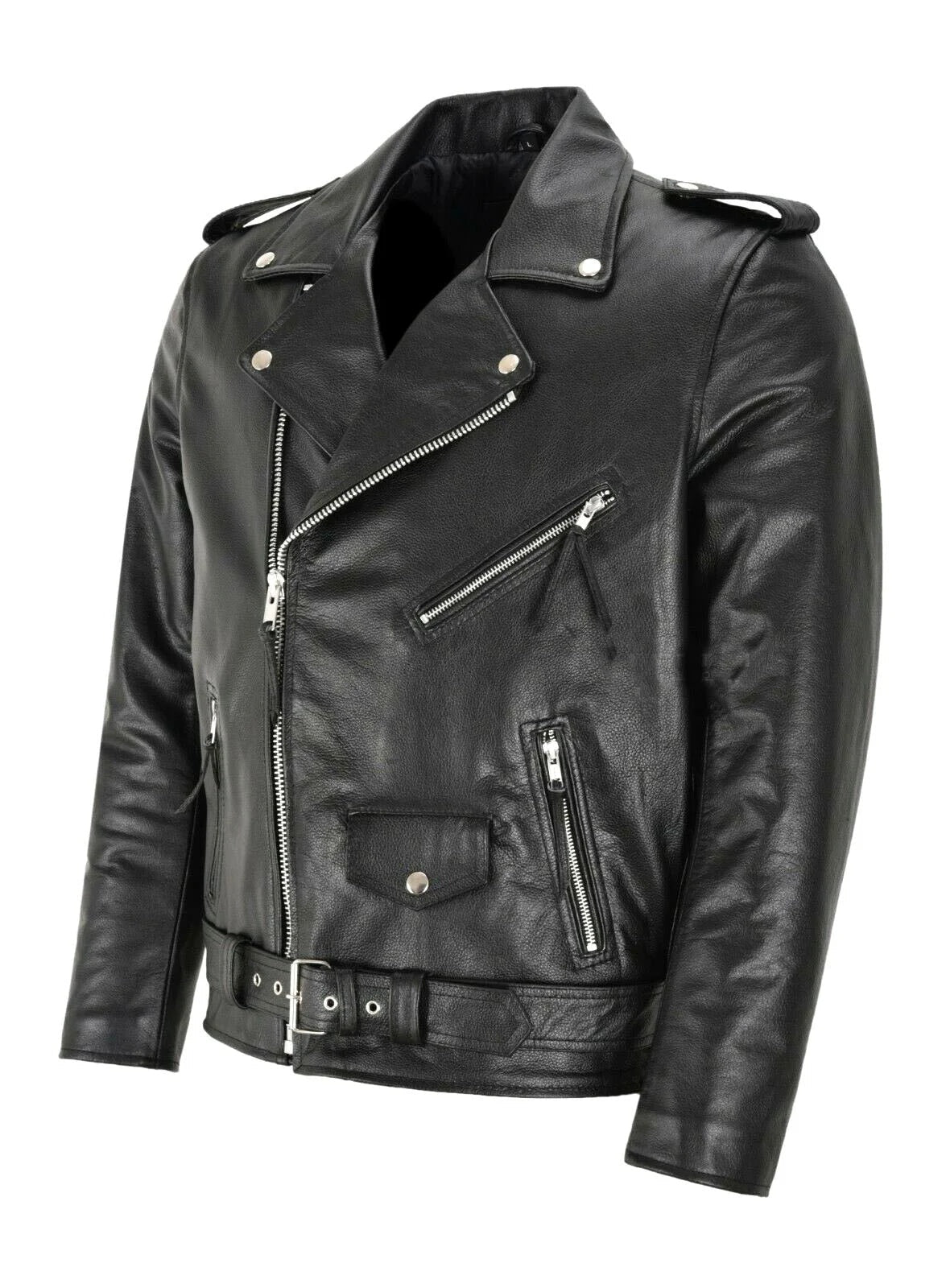 Diego | Chaqueta de Cuero Hombre Biker Cremallera Asimétrica