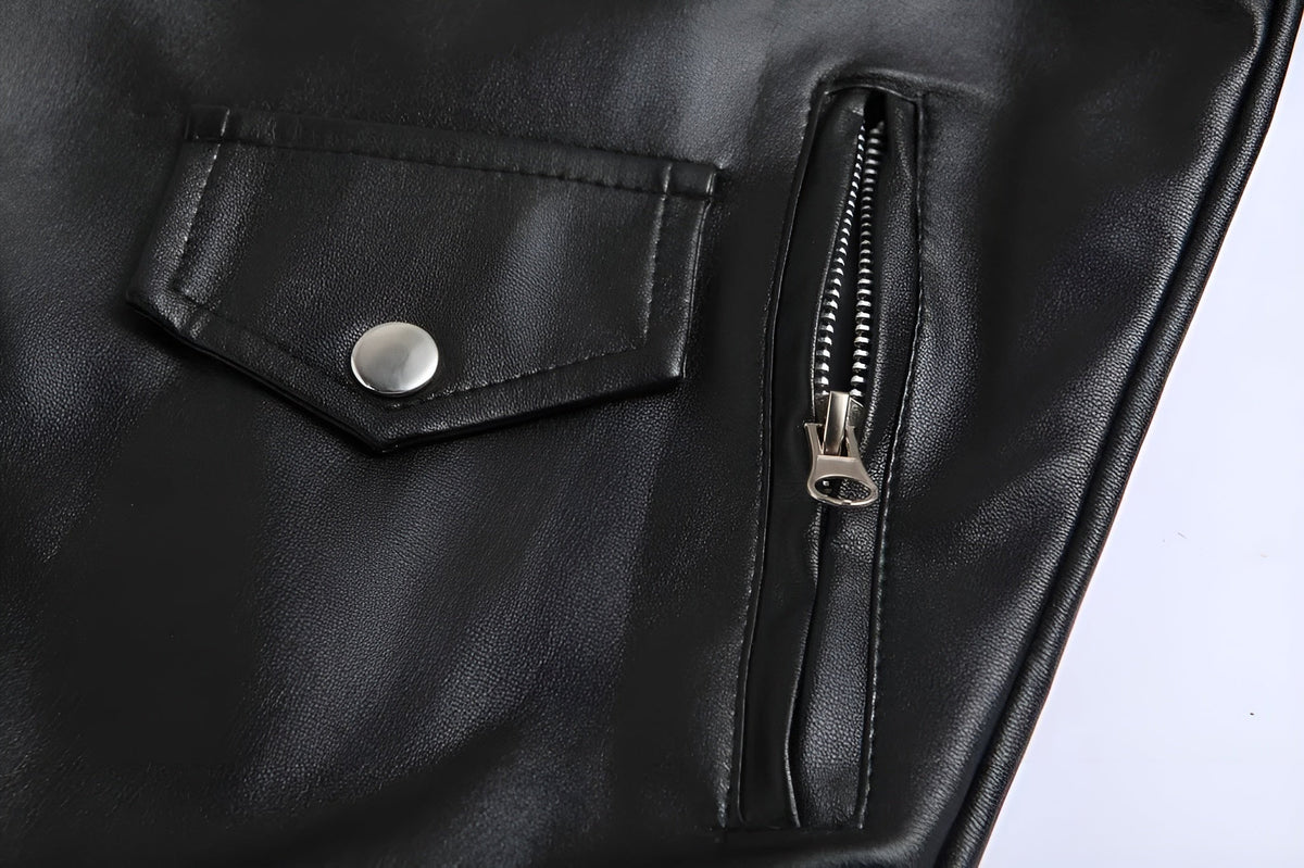 Diego | Chaqueta de Cuero Hombre Biker Cremallera Asimétrica