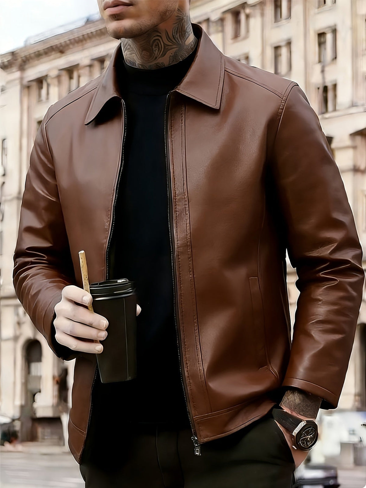 Diego | Chaqueta de Cuero Motera Hombre Cremallera