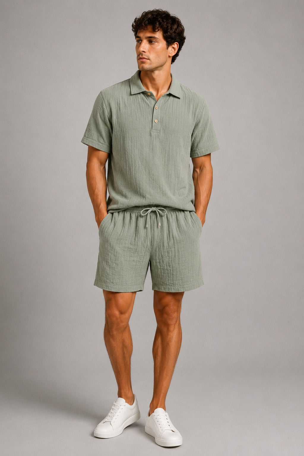 Fernando | Conjunto Polo y Short de Lino Hombre Cintura Elástica
