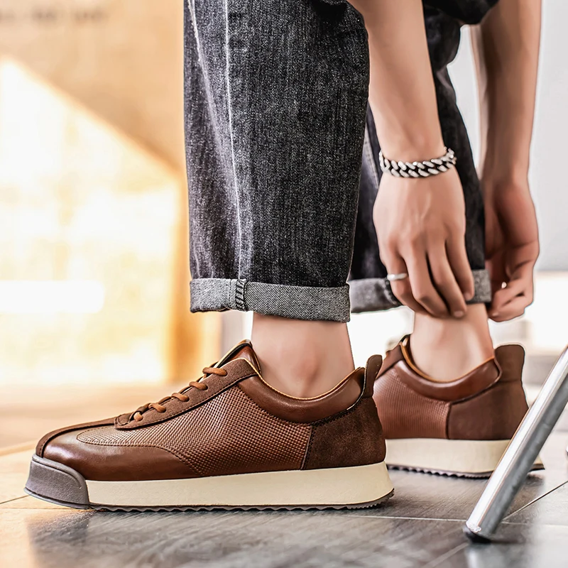 Guillermo | Tenis Hombre de Cuero Casual Cordones Suela Plana