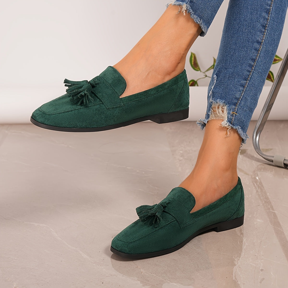 Inés | Mocasines de Gamuza con Borlas Mujer Planos