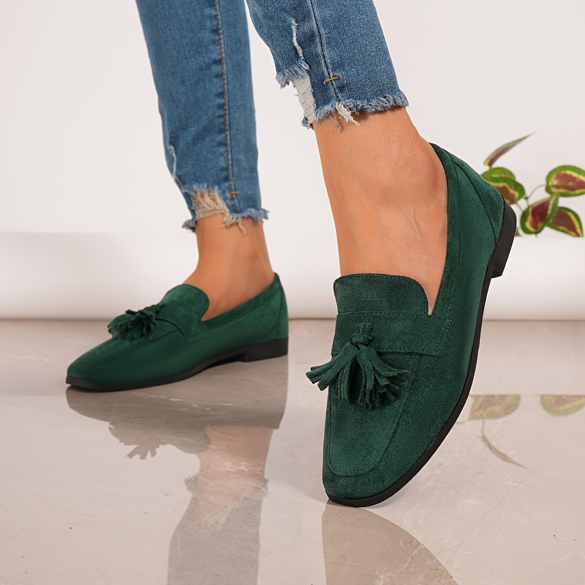 Inés | Mocasines de Gamuza con Borlas Mujer Planos