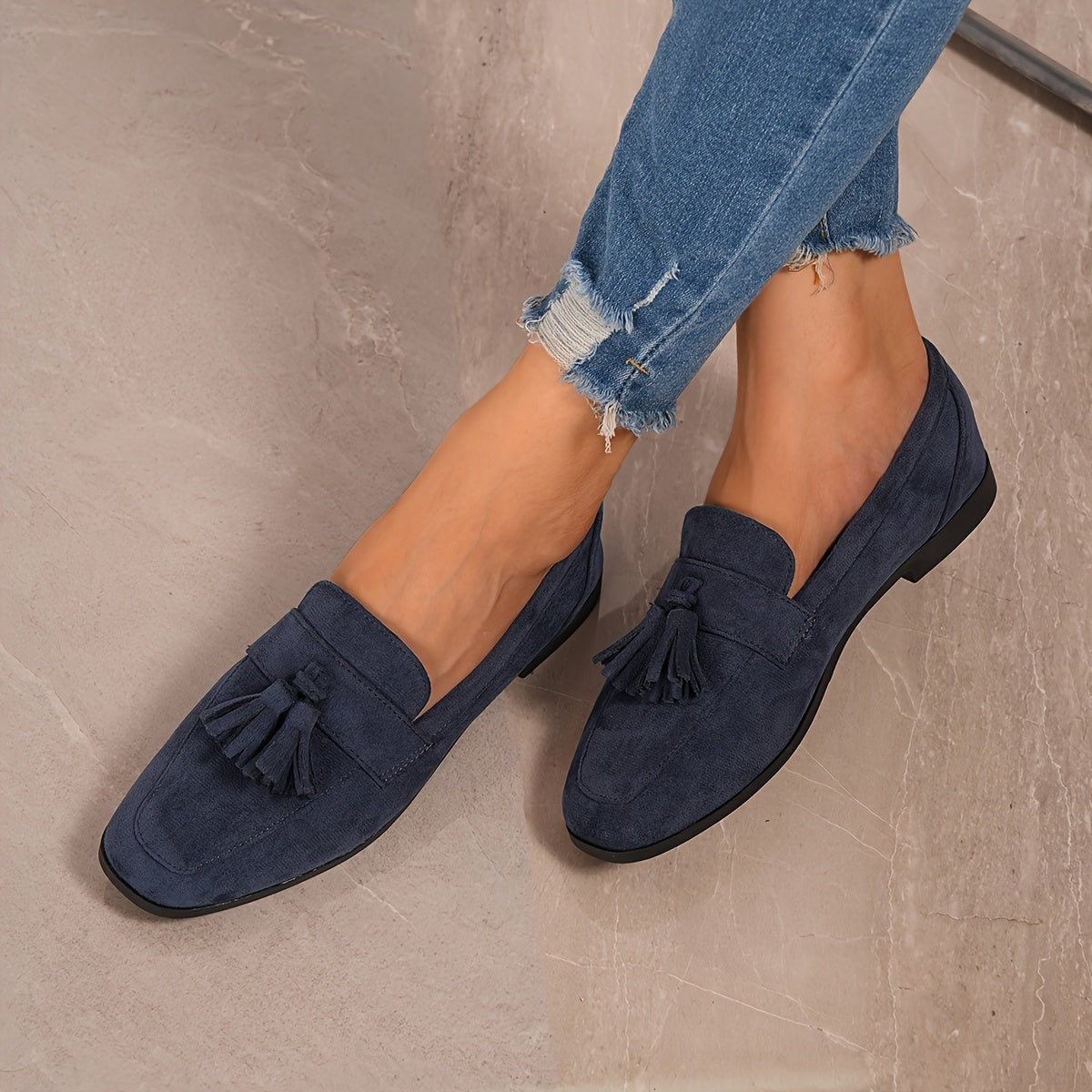 Inés | Mocasines de Gamuza con Borlas Mujer Planos