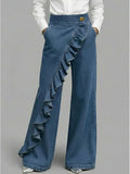 Inés | Jean Wide Leg con Volantes Mujer Cintura Alta
