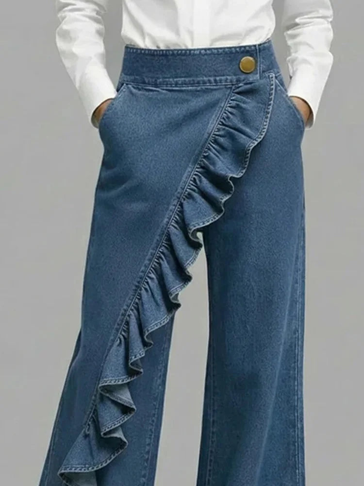 Inés | Jean Wide Leg con Volantes Mujer Cintura Alta
