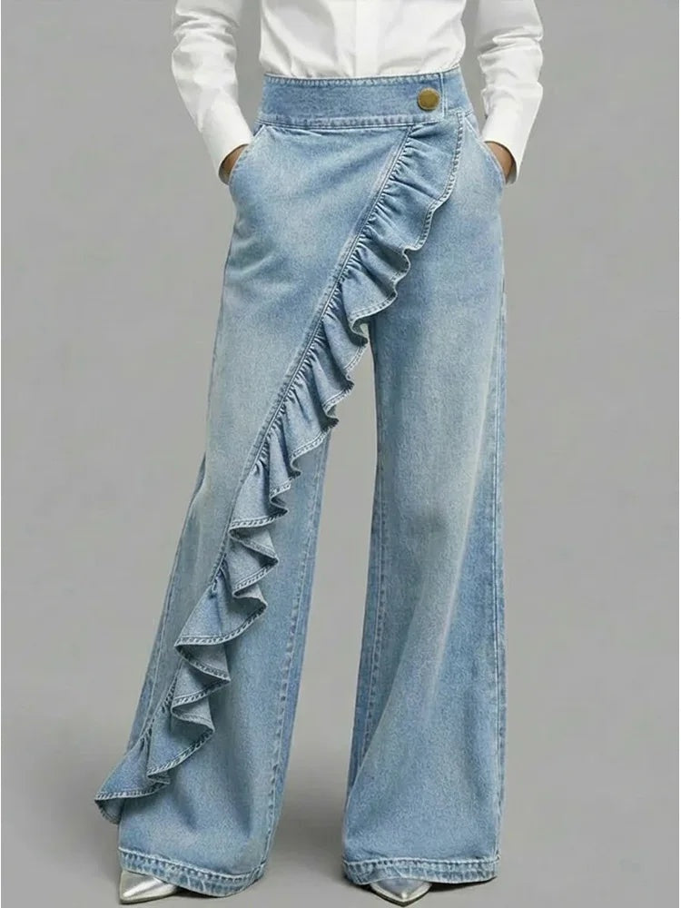 Inés | Jean Wide Leg con Volantes Mujer Cintura Alta