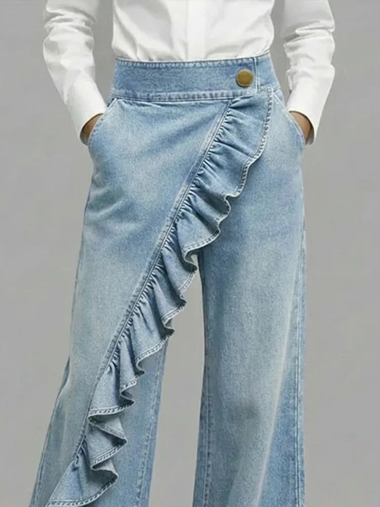 Inés | Jean Wide Leg con Volantes Mujer Cintura Alta