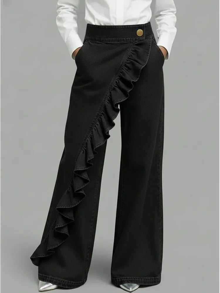Inés | Jean Wide Leg con Volantes Mujer Cintura Alta