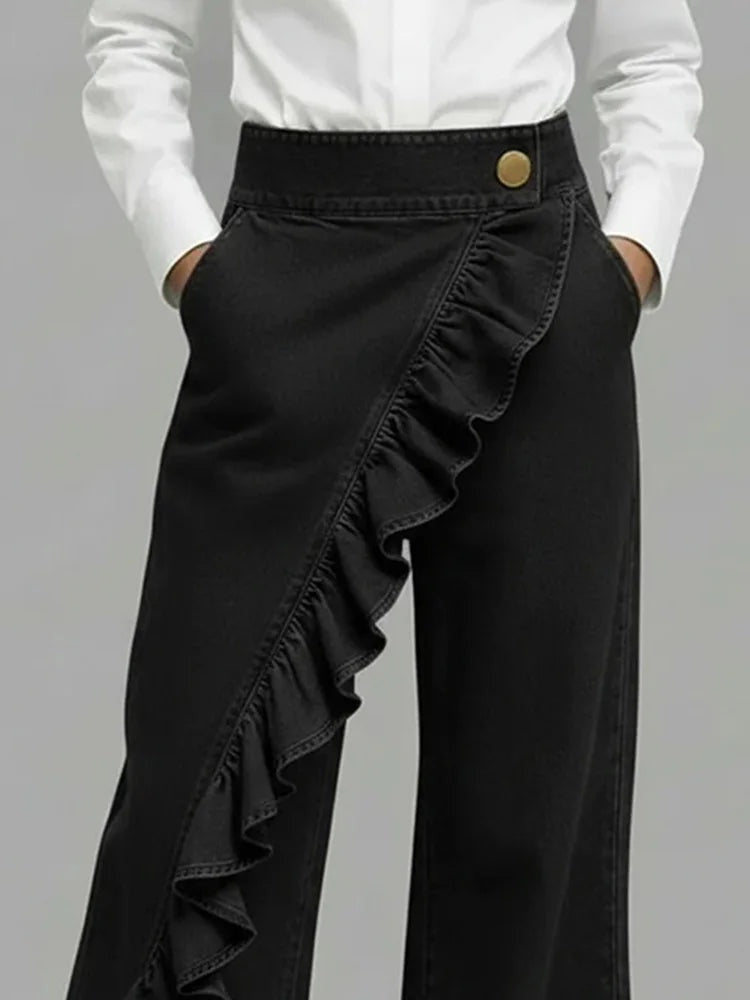 Inés | Jean Wide Leg con Volantes Mujer Cintura Alta
