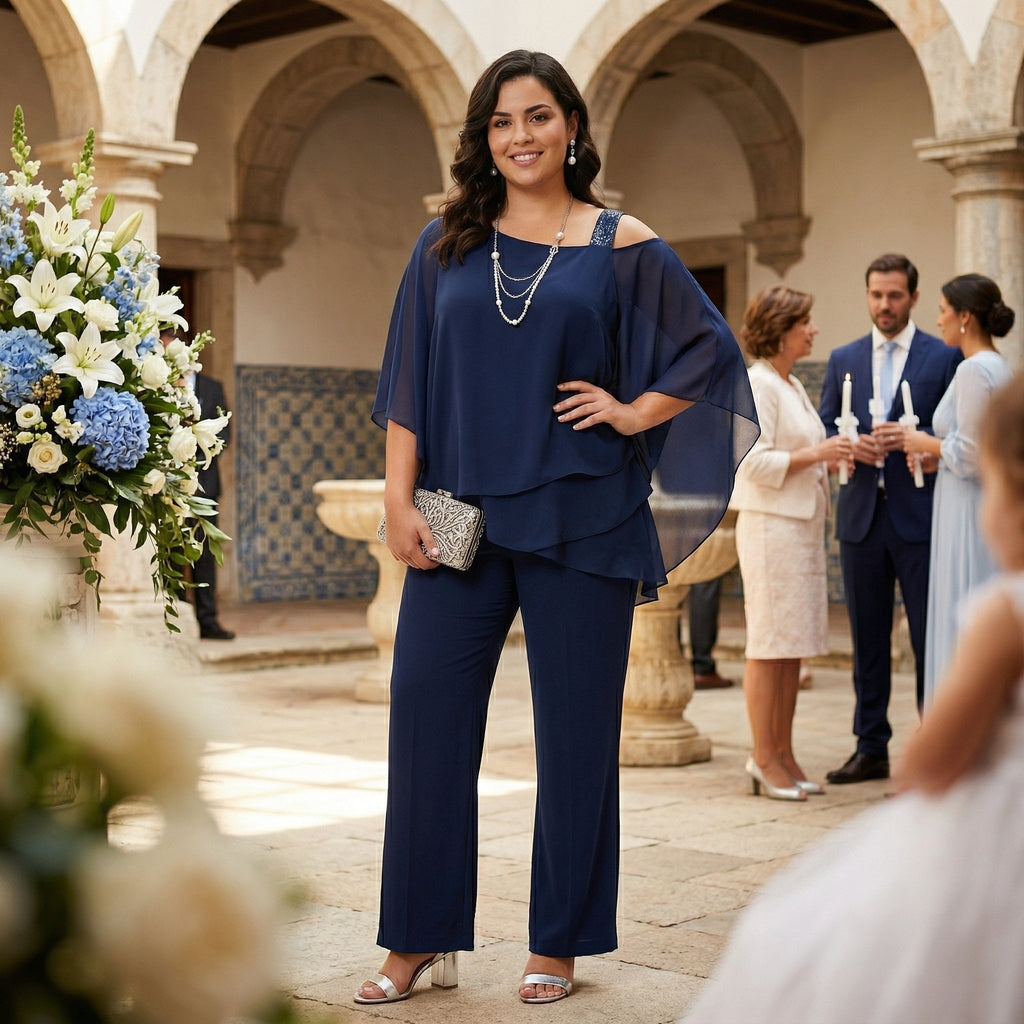 Isabella | Conjunto Elegante de Gasa Mujer Escote Asimétrico
