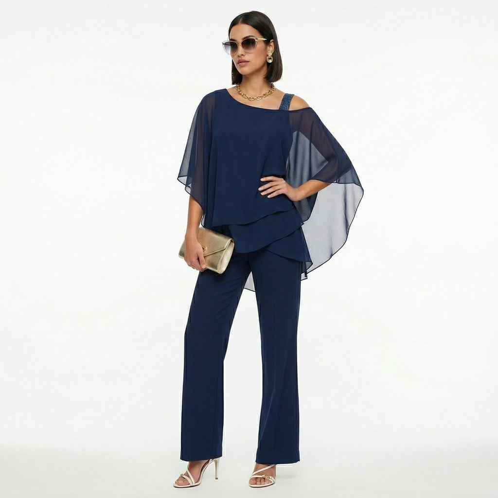 Isabella | Conjunto Elegante de Gasa Mujer Escote Asimétrico