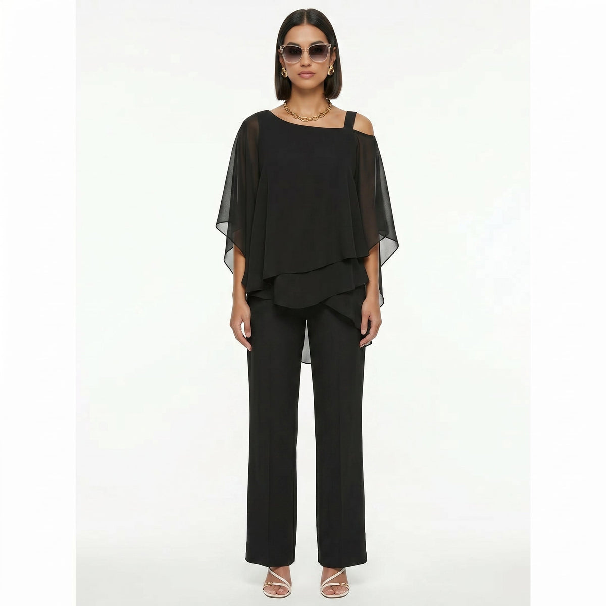 Isabella | Conjunto Elegante de Gasa Mujer Escote Asimétrico