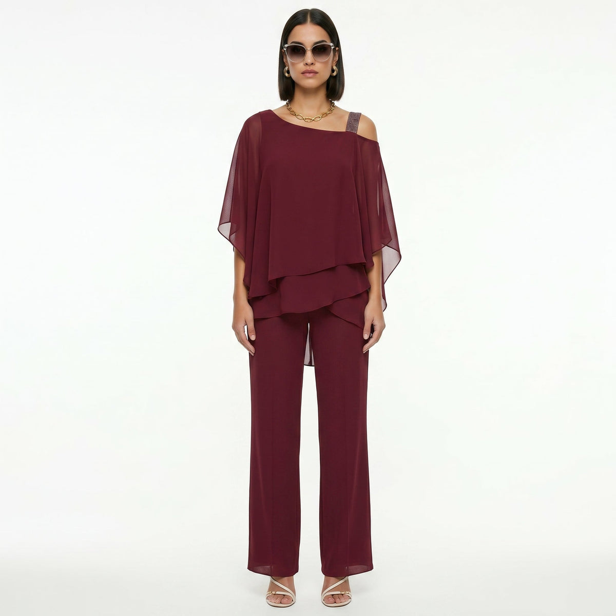 Isabella | Conjunto Elegante de Gasa Mujer Escote Asimétrico