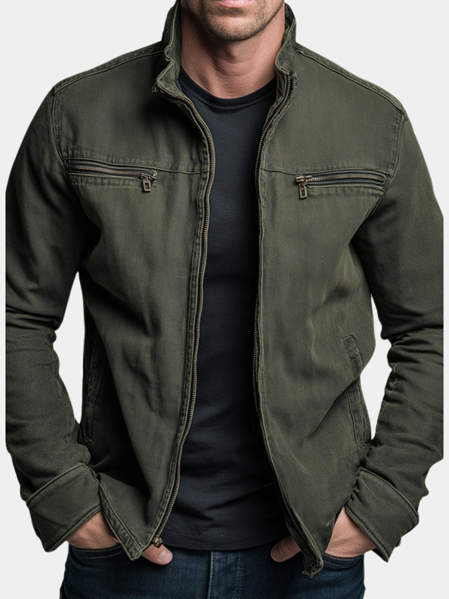 Iván | Chaqueta Militar de Algodón Hombre Cuello Alzado Multibolsillos