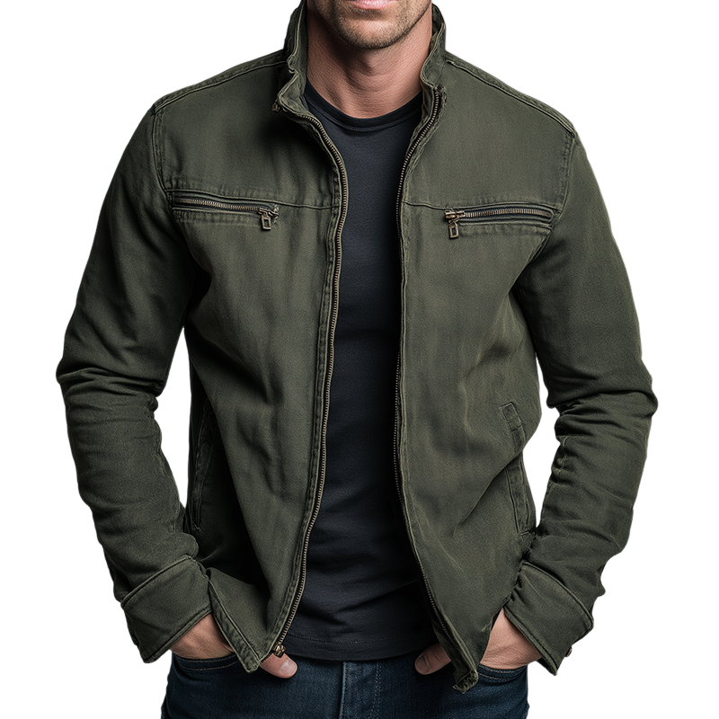 Iván | Chaqueta Militar de Algodón Hombre Cuello Alzado Multibolsillos
