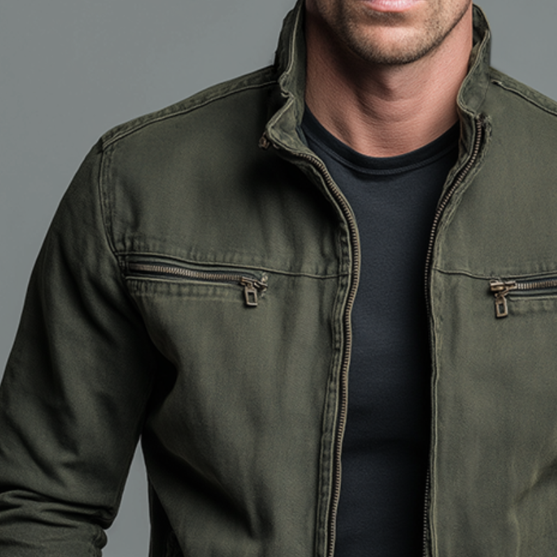 Iván | Chaqueta Militar de Algodón Hombre Cuello Alzado Multibolsillos