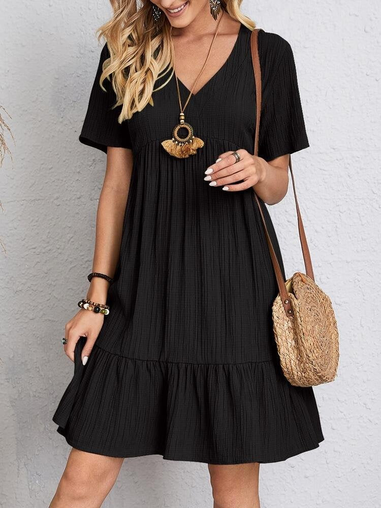 Laura | Vestido Corto con Volantes Mujer Escote V Manga Corta