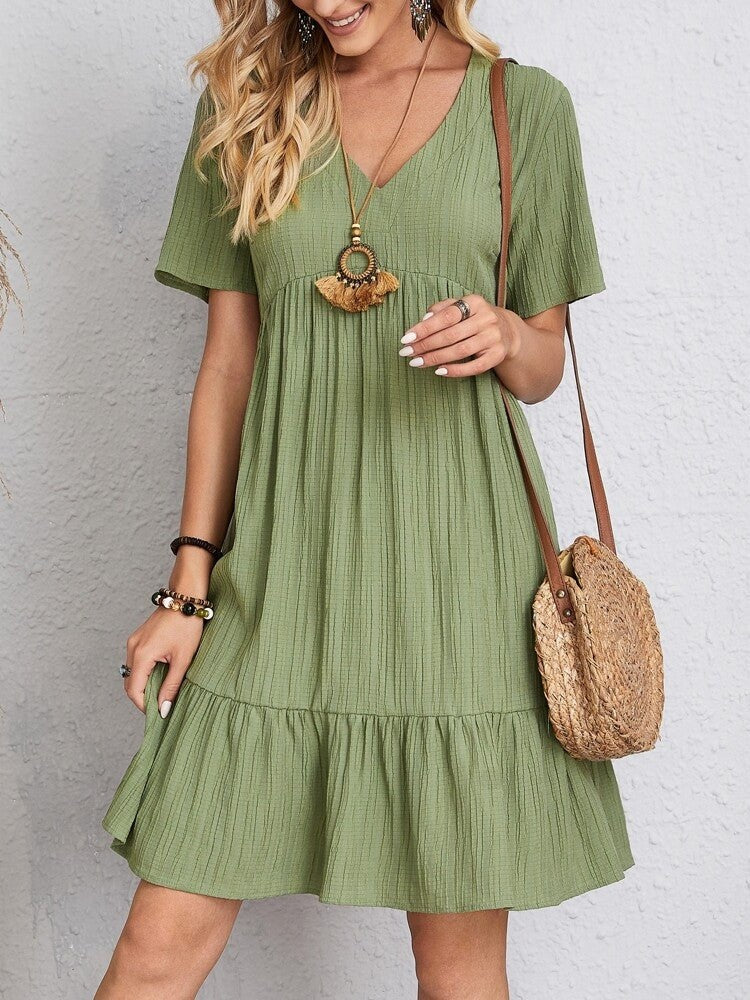 Laura | Vestido Corto con Volantes Mujer Escote V Manga Corta