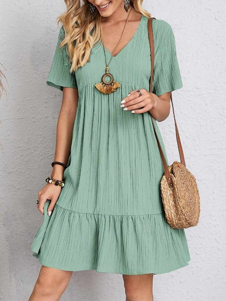 Laura | Vestido Corto con Volantes Mujer Escote V Manga Corta