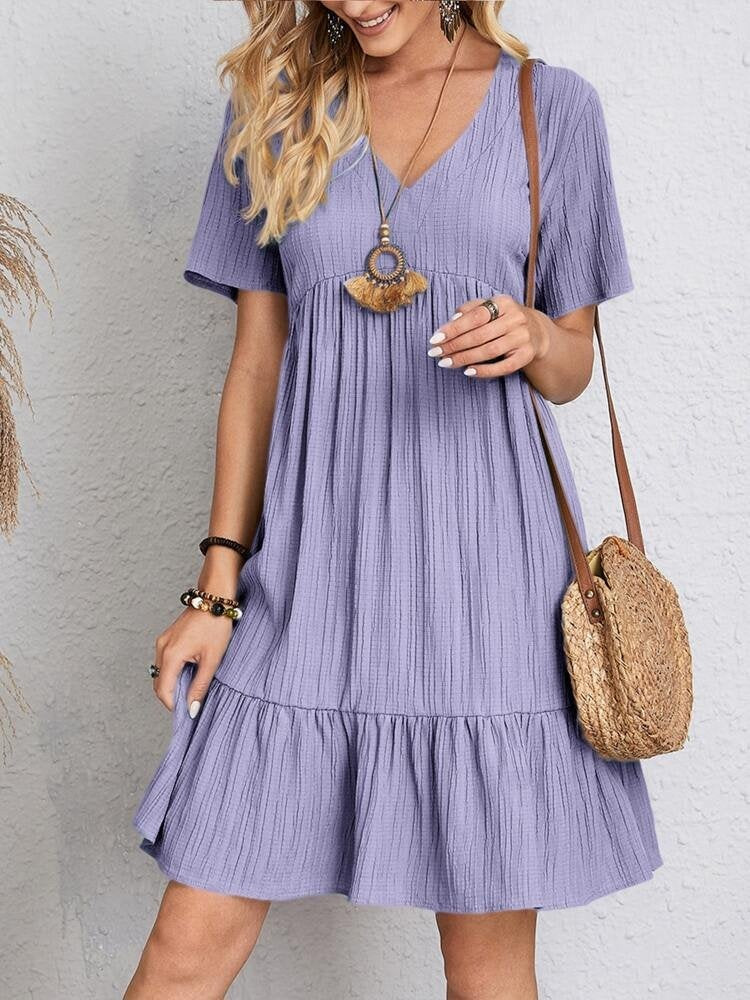 Laura | Vestido Corto con Volantes Mujer Escote V Manga Corta
